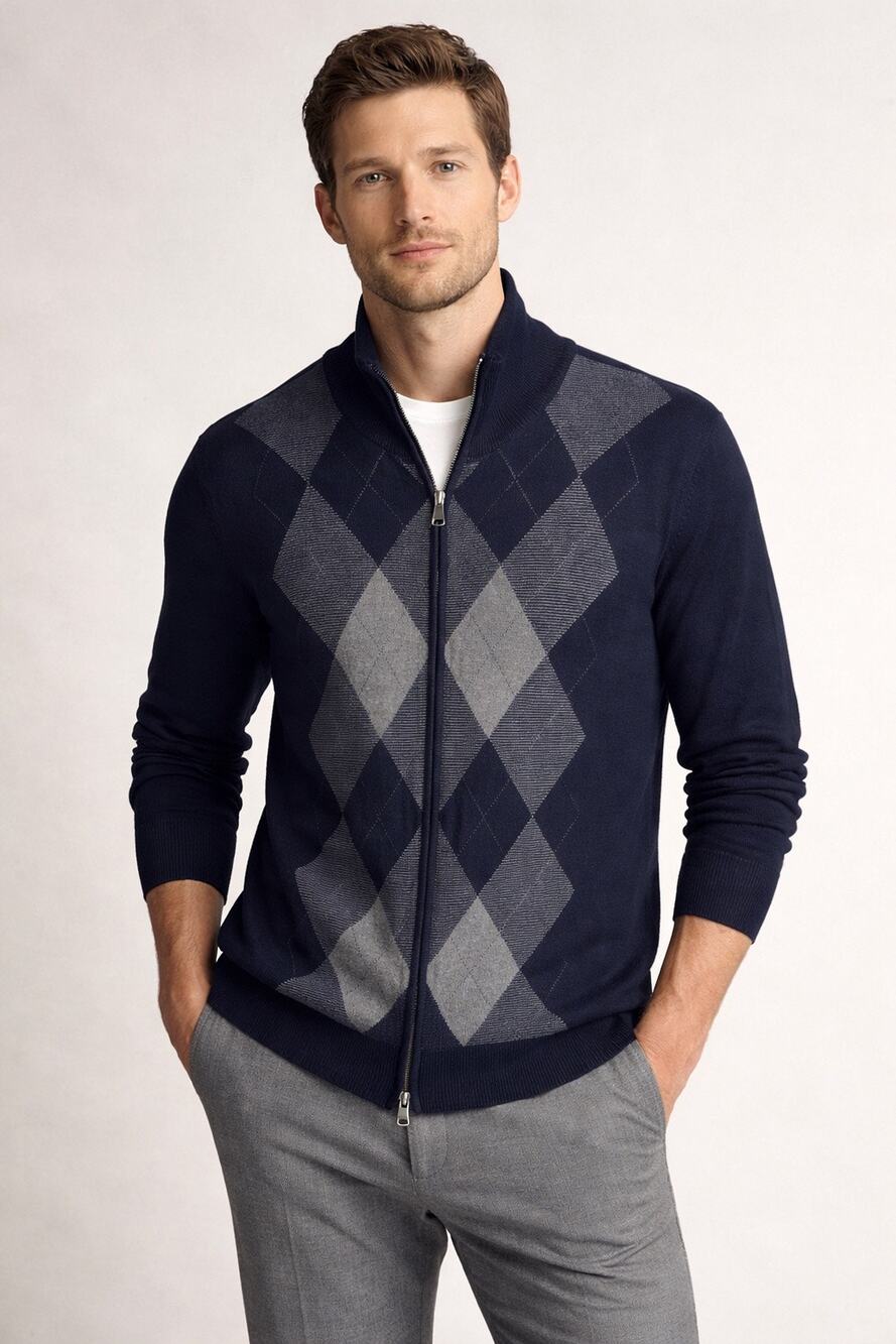 Banana Republic Extra Fine Merino Wool Argyle Full-Zip Sweater – XL